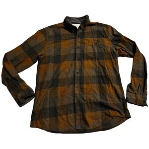 Weatherproof Vintage Plaid Button Up Shirt Men's Large Brown Gray Long Sleeve